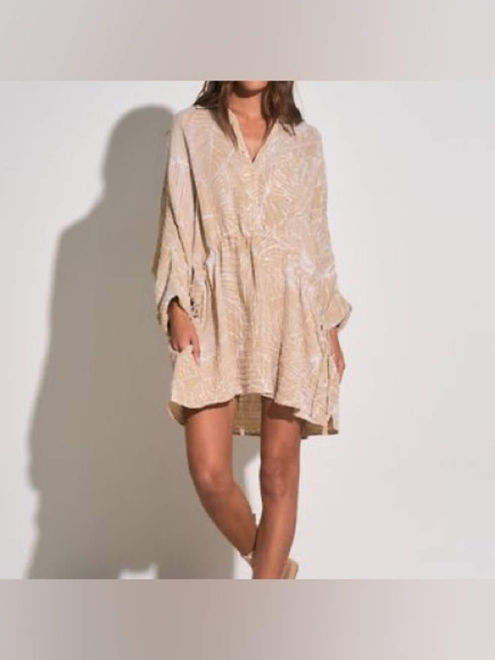Elan Neutral Leaf-Print Button-Front Women’s Dress size Medium